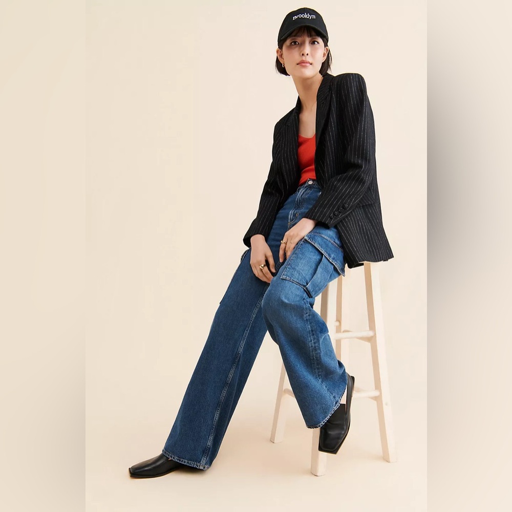 Agolde Medium Blue Flare Wide-Leg Cargo Jeans